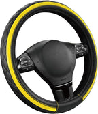 Leather Steering Wheel Cover – Black & Yellow, Universal Fit 14.5-15 Inch, Microfiber Leather, Anti-Slip & Breathable Design for Men and Women
