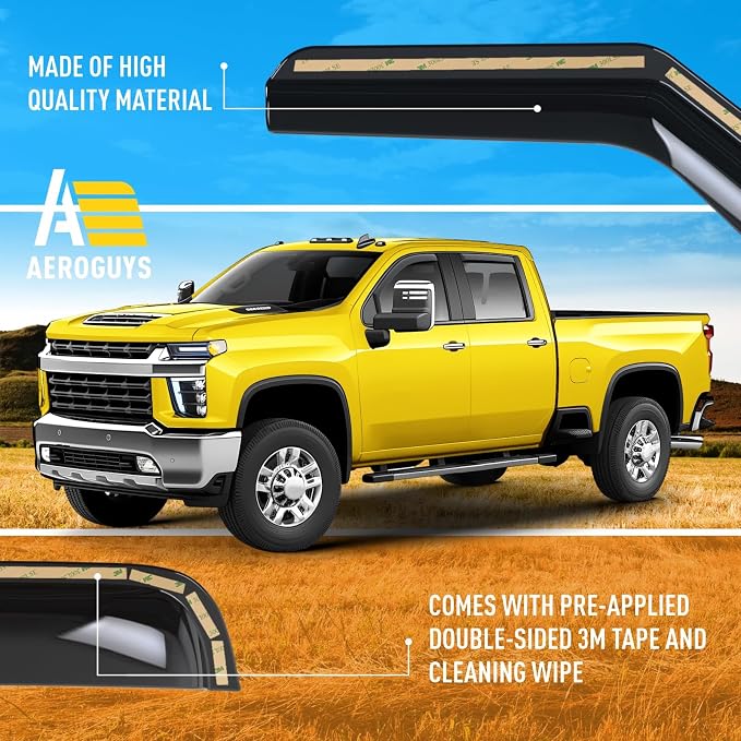 Extra Durable Window Deflectors In-Channel Visors Rain Guards Fit for Chevy Silverado/Sierra 2500HD/3500HD 2020-2026 Crew Cab, Sun Visors, Wind Vent for Shades, Exterior Car Accessories - 4pcs. AG0141