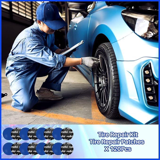 120 Pcs Heavy Duty Tire Patches Radial Patch Round Fast Repair Cold Tyre Puncture Repair Kit for Car Truck Motorcycle Automobile Bike Inner Tire (45 mm)