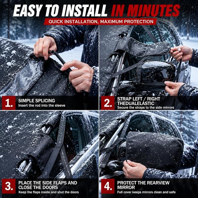 Windshield Cover for Ice and Snow Front Fit for Vans Windshield Snow Cover Windshield Protector Winter Car Accessories 600D Oxford Fabric Black 67"x56"