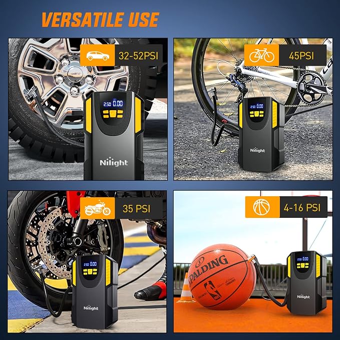 Tire Inflator Portable Air Compressor 12VDC Car Air Pump 150PSI Digital Tire Pressure Gauge Auto Shutoff Tire Pump for Car SUV Motorcycle Bicycle ATV, 2 Year Warranty
