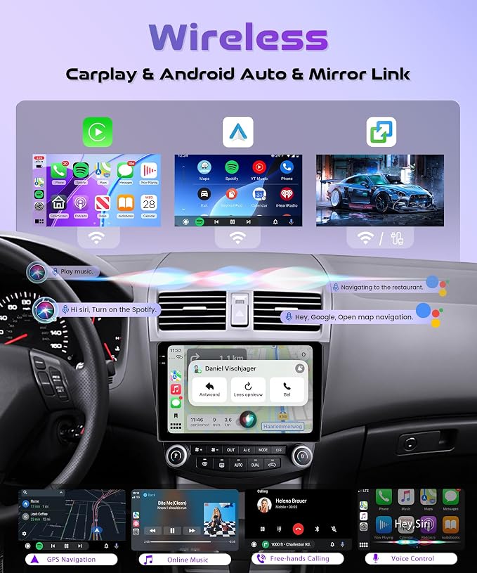 4G+128G Android 15 Car Radio Wireless Carplay for Honda Accord 2003-2007, Car Stereo Andorid auto Mirror Link 10'' HD Touchscreen GPS WiFi Bluetooth 5.0 FM/RDS EQ-32 SWC Backup Camera