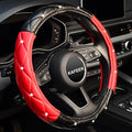 Diamond Soft Leather Steering Wheel Cover with Bling Bling Crystal Rhinestones, Universal 15 inch, Black Red