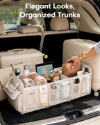 Car Trunk Organizer for Women & Men Foldable SUV Storage Accessories | 3 Compartments, Road Trip, Camping, Shopping, for Tools & Outdoor Storage, Fits Truck, Van, Sedan, Beige, 32.3" x 12.8" x 11"