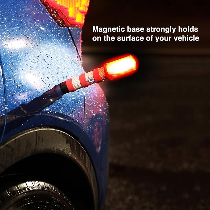 XTREME STP LED Road Flares, Emergency Road Flares for Vehicles, Car Flares with 3 Alert Modes, Magnetic Base, Foldable Stand, Emergency Roadside Lights, Visible Up to 1 Mile, White Flashlight