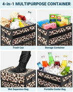 Car Trash Can with Lid, Leakproof Car Trash Bag Hanging Waterproof Automotive Garbage Can with Storage Pockets Mini Vehicle Trash Bin for Back/Front Seat(Leopard,3 Gallon)