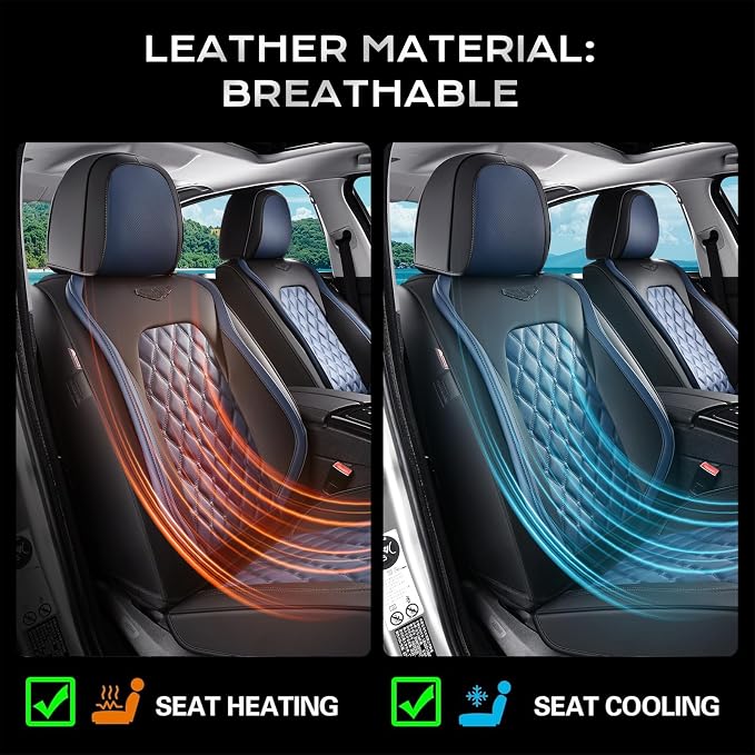 Coverado Universal Car Seat Covers Full Set, Sporty Non-Slip Waterproof Faux Leather Front & Rear Seat Protectors for Trucks SUVs, Mens Automotive Interior – BlackBlue