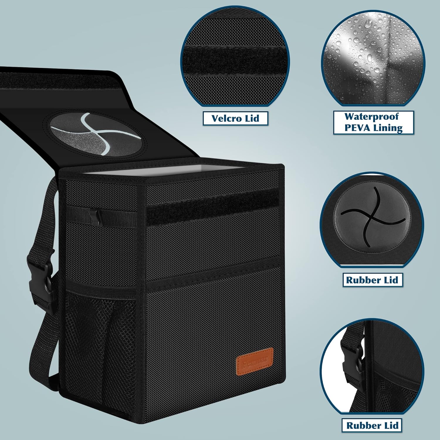 Waterproof Car Trash Can with Lid — Sealed Auto Garbage Bin