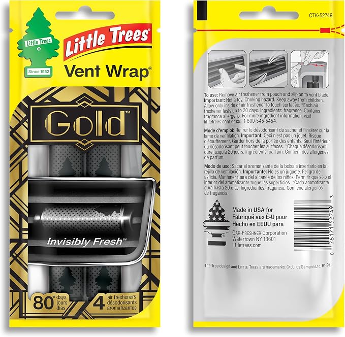 Car Air Freshener | Vent Wrap Provides Long Lasting Scent, Invisibly Fresh | 16 Air Fresheners | Gold