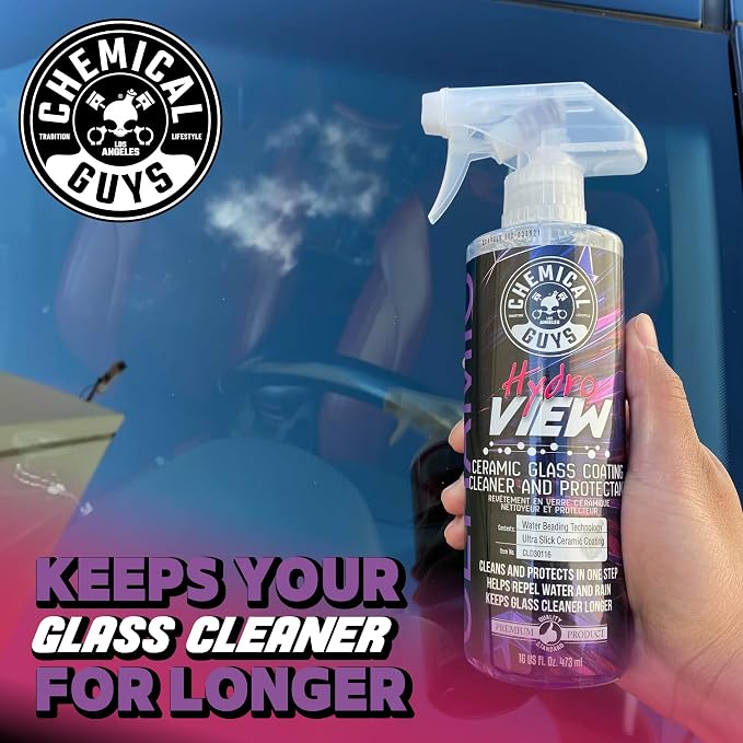 HydroView Ceramic Glass Cleaner & Coating - Cleans & Adds Hydrophobic Protection, Car Window Cleaner for Glass, and Mirrors, Trucks, SUVs, and Home Use - 16 fl oz