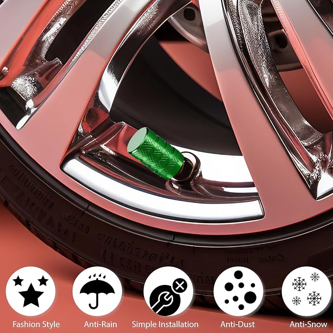 12PCS Tire Valve Stem Caps, Dust Proof, Anodized Aluminum Universal Tire Valve Stem Covers for Cars, SUV, Trucks, Bikes, Motorcycles, Bicycles(Green)
