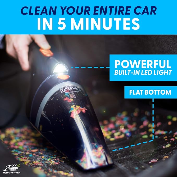 ThisWorx Car Vacuum Cleaner 2.0, Portable Handheld Mini Vacuums Cleaner W/ 16ft Cord, LED Light, Bag, & Attachments- Small Vac for RV, Boats, Travel, Car Accessories, Lightweight