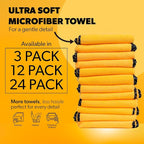 Professional Grade Premium Microfiber Towels for Cars, Gold, 16" x 16", Ultra-Soft and Scratch-Free Car Detailing Cloths for Trucks, Motorcycles, and More - 24 Pack