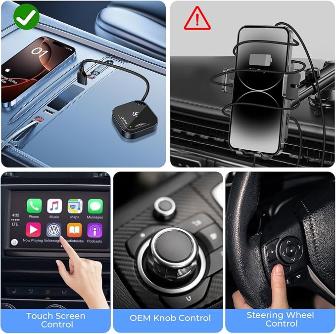 Wireless CarPlay Adapter for Apple iPhone-No Latency, Plug&Play, Stable Connection for Cars with Built-in Wired Apple CarPlay, Plug and Play CarPlay Wireless Adapter for iPhone 6~17, Fit for 800+ Cars