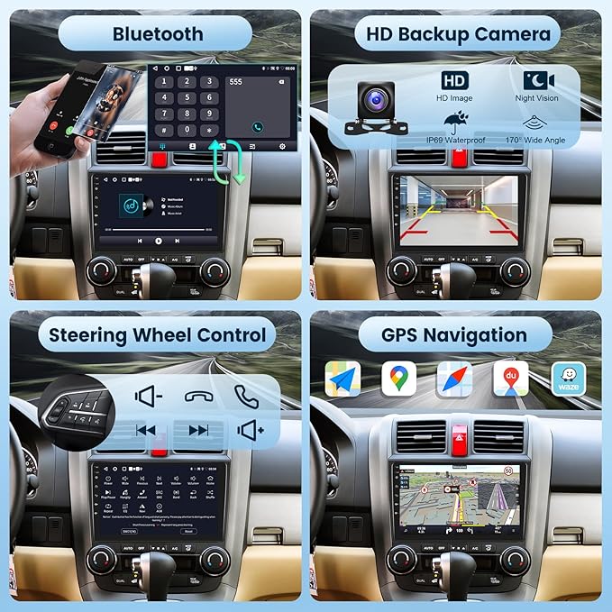 2G+64G Android Car Stereo for Honda CRV 2007-2011 with Wireless Carplay/Android Auto with WiFi GPS Navigation, 9" Touchscreen Bluetooth Car Radio Support USB FM/RDS EQ HD Backup