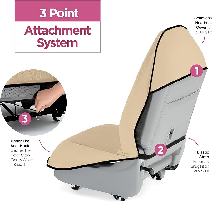 Waterproof Sweating Car Seat Cover for Post Gym Workout, Running, Swimming, Beach and Hiking, Universal Fit Anti-Slip Bucket Seat Protector for Cars, SUVs and Trucks, Machine Washable, Beige