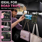 Car Seat Back Storage Hook, Funny Car Purse Hook, Cute Vehicle Storage Organizer for Purses Handbags Brown Green Plaid