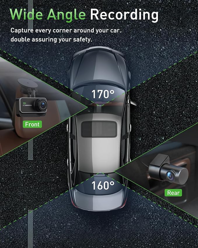 Dash Cam Front and Rear,4K+1080P WiFi Dual Dash Camera for Cars with App, 3" IPS Dashboard Camera Recorder,Night Vision,24H/7 Parking Mode, Loop Recording,170° Wide Angle,Free 64GB SD Card