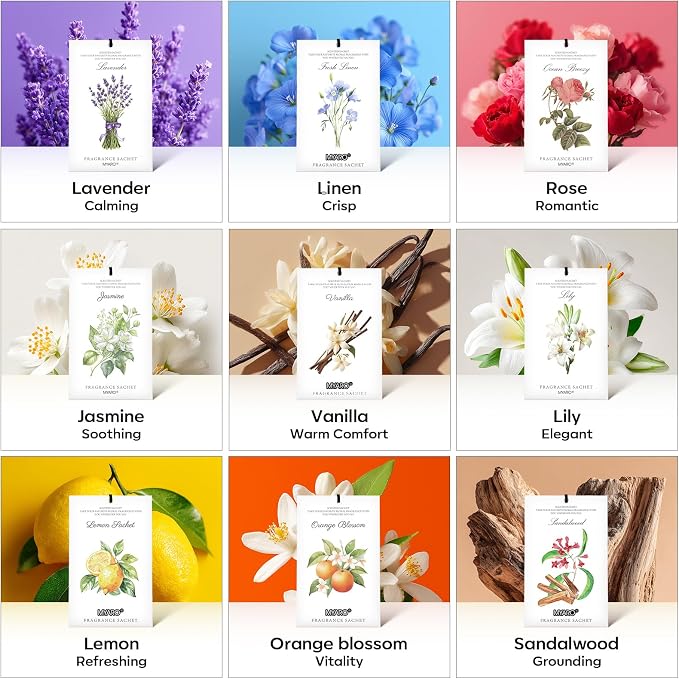 12 Packs Vanilla Scented Sachets for Drawer and Closet, Long-Lasting Closet Sachet Bags Drawer Deodorizers Fresh Scents, Home Fragrance for Lover