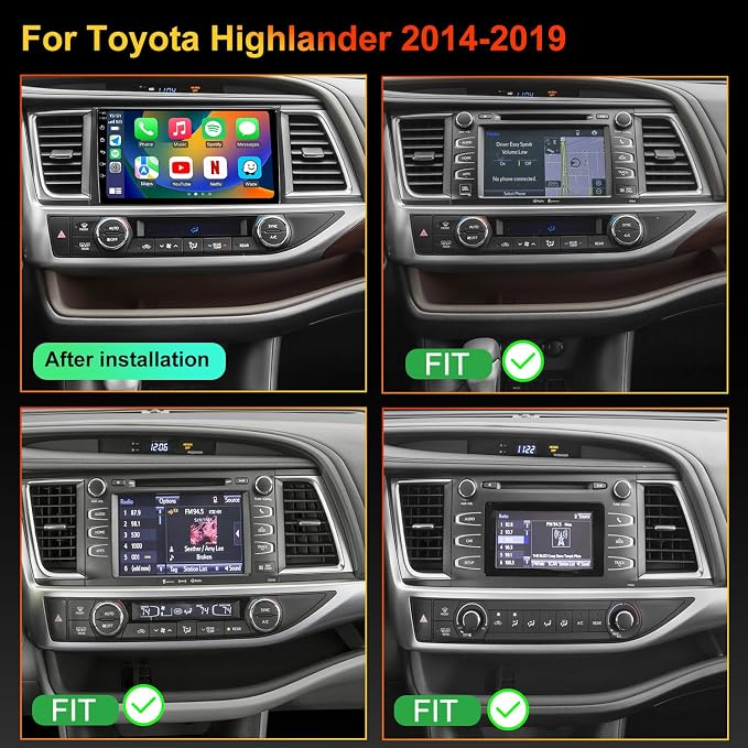 4Core 64GB 5GWiFi Upgrade Car Radio Stereo for Toyota Highlander 2014-2019, 10.1Inch Wireless CarPlay Touch Screen Android Auto Head Unit Radio with Bluetooth Backup Camera GPS Navigation DSP SWC FM