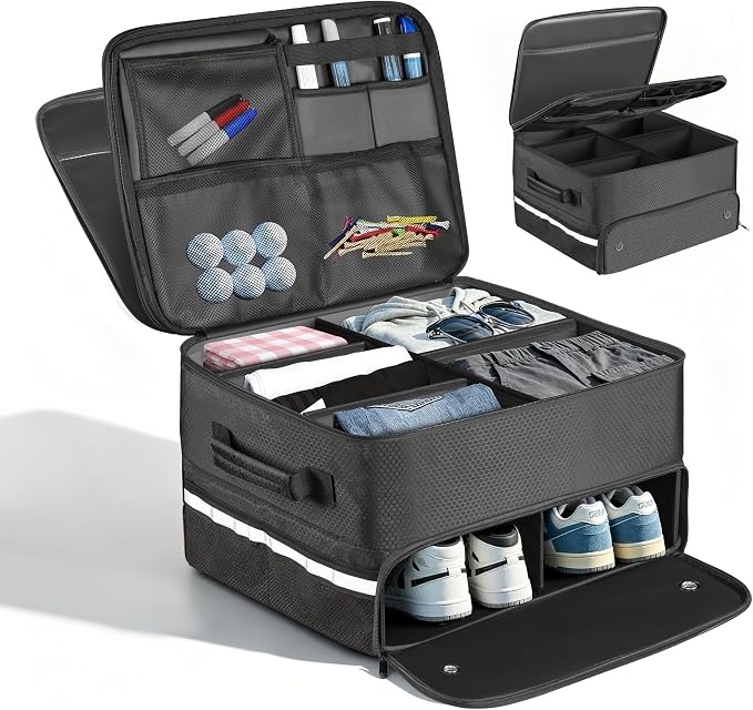 for Golf Trunk Organizer, Car Trunk Locker with Separate Ventilated, Multi-Compartment fits 2 Pairs of Shoes, Storage for Balls, Tees, Cap, Clothes, Gloves, Gifts for Golfers