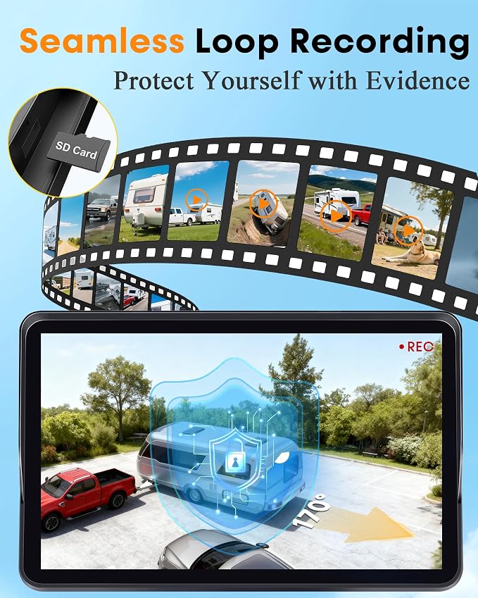 Wireless Backup Camera for Towable-RV: 1-Second Magnetic No Wiring Long Distance Signal for Thor/Forest River Series RVs - 7.3" Recording Monitor HD 1080P Auto Sleep Solar RV Backup Camera