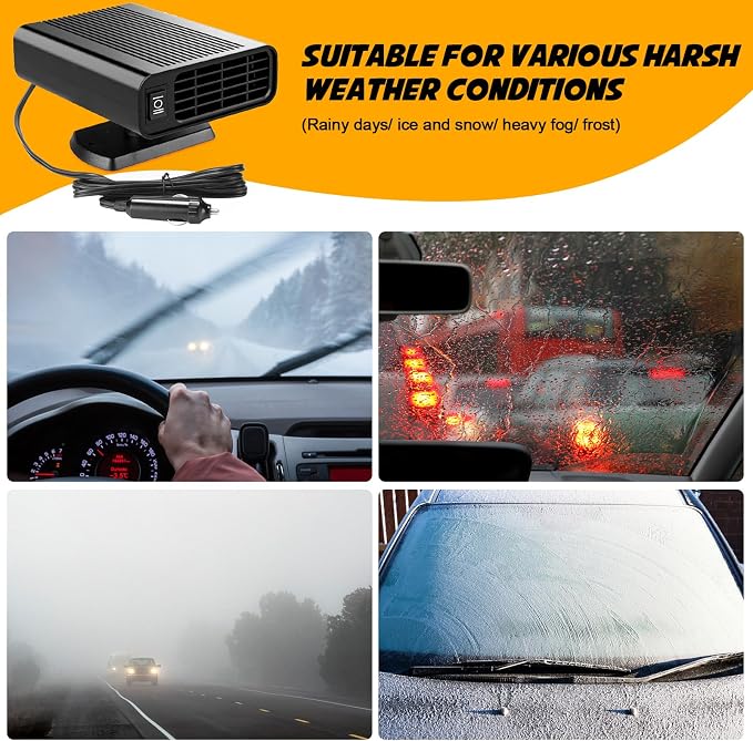 150W Car Heater, Car Heater Defroster With 2 in 1 Heating/Cooling, Anti-Fog Plug in Cigarette Lighter for Car Defroster Windshield Fast Defogge
