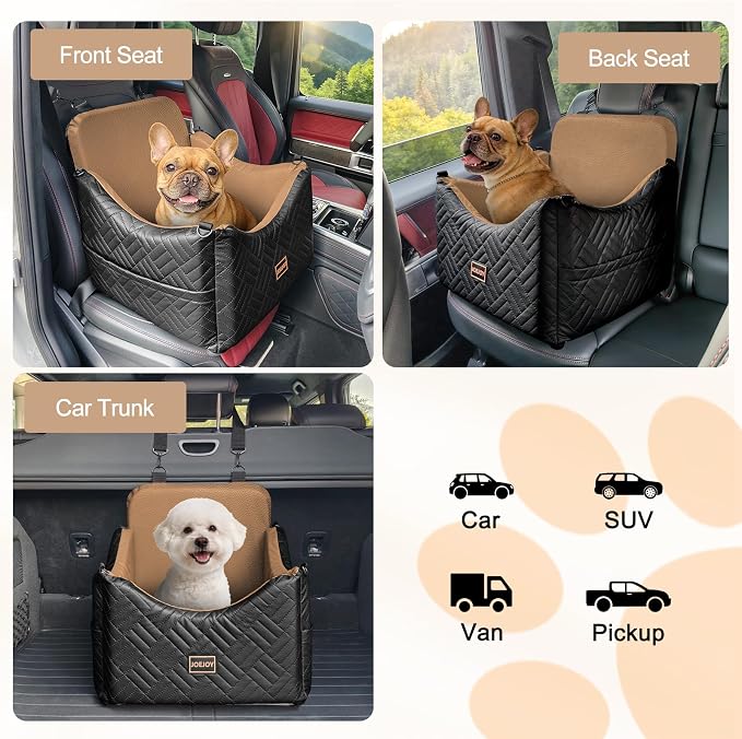 Dog Car Seats for Small Medium Dogs Under 35lbs, Waterproof PU Leather Dog Booster Seat with Detachable Cover, Thickened Memory Foam Pet Car Seat with Safety Belt and Storage Pockets