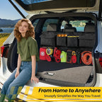 Car Trunk Hanging Organizer 3D Textured Ripple Design, Cotton-Padded Farewell to Collapse, Reinforced Stitching, Extra-Wide Pocket, Backseat Grocery Storage Bag with 8 Pockets for SUV,Truck,Van