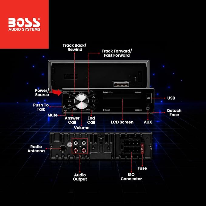632UAB Car Stereo - Single Din, Bluetooth, No CD DVD Player, AM/FM Radio Receiver, Wireless Remote Control, Aux in, USB