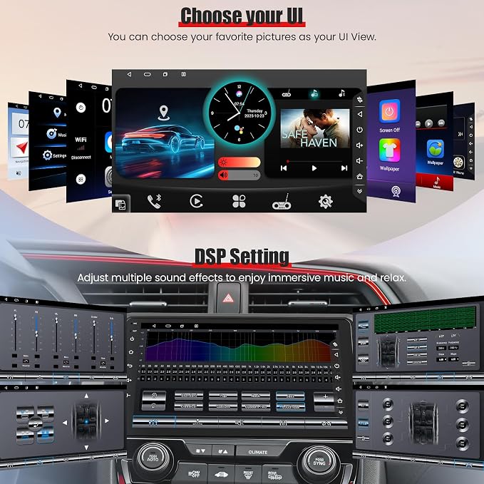 8 Core 6GB+128GB Car Radio Stereo Screen for Honda Civic 2016-2021 | QLED Touch Screen, Carplay&Android Auto&Mirror Link,FM&AM Radio,GPS Navigation,Bluetooth,Back-up Camera,Android 15