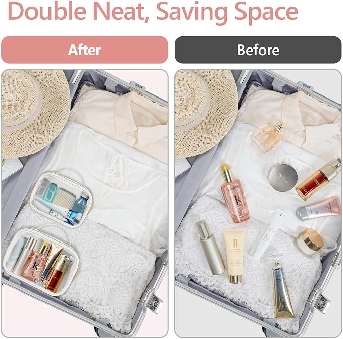 Clear Makeup Bag - TSA Approved Toiletry Bag for Carry-on & Checked Luggage, Water Resistant Car Storage Organizer with Reinforced Seams