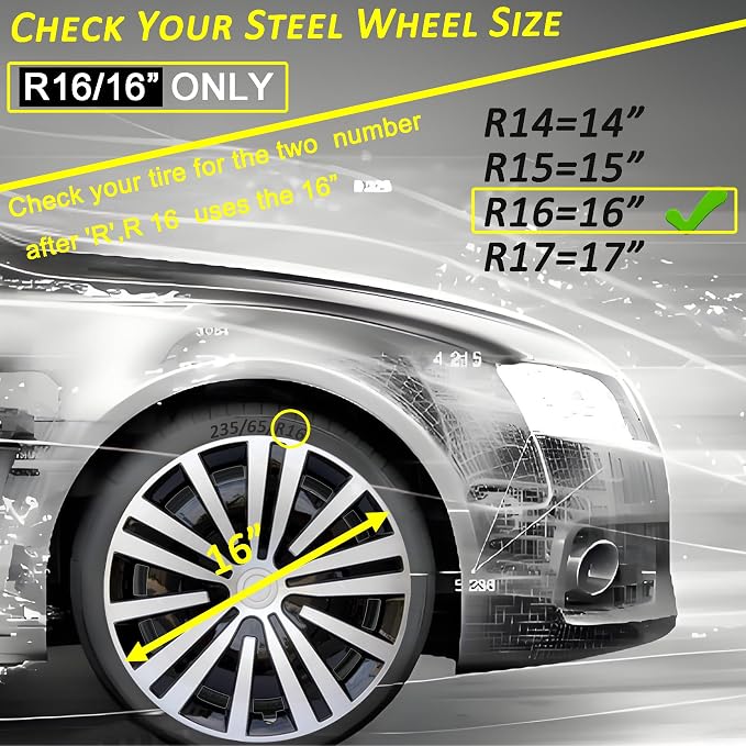 Hubcap Wheel Cover Replacement R16 Hub Caps Universal Wheel Rim Cover ABS Material Exterior Accessories Snap On Car Truck SUV -Set of 4 (16-Inch, Silver-Black)