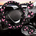 Pink Butterfly Steering Wheel Cover for Women, Universal Auto Steering Wheel 14-15 Inch Car Interior Accessories with 2PCS Car Coasters, Suitable for Men and Women