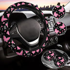 Pink Butterfly Steering Wheel Cover for Women, Universal Auto Steering Wheel 14-15 Inch Car Interior Accessories with 2PCS Car Coasters, Suitable for Men and Women