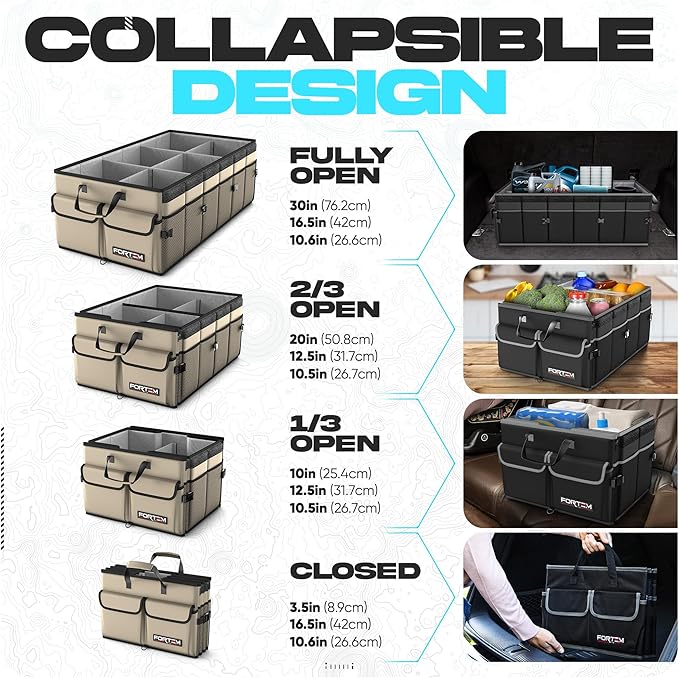 Trunk Organizer with Cooler For SUV Car Trunk, Foldable Storage, Car Accessories for Women Men, Collapsible Bag, 600D Oxford, Non Slip Bottom, Straps, Soft Cover (105L)