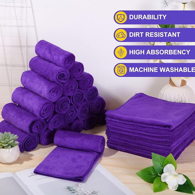 Microfiber Cleaning Cloths for Cars 16 x 16 Inch Ultra Absorbent Car Towels Drying Reusable Cleaning Supplies House Kitchen Window Microfiber Towel(Purple,60 Pcs)