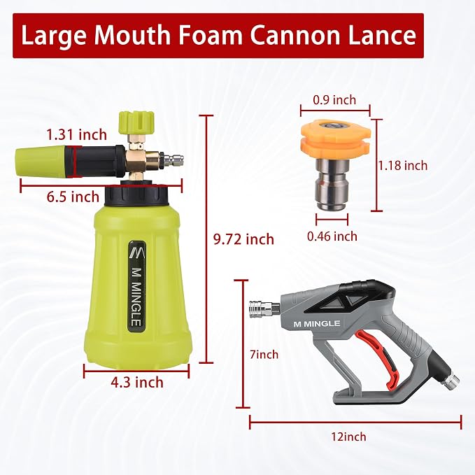 High Pressure Washer Gun Snow Foam Lance, 4000 PSI Cannon Foam Blaster Power Washer with 1/4" Quick Connector, Car Wash Foam Cannon Kit with 5 Pressure Washer Nozzle Tips, 1 Liter