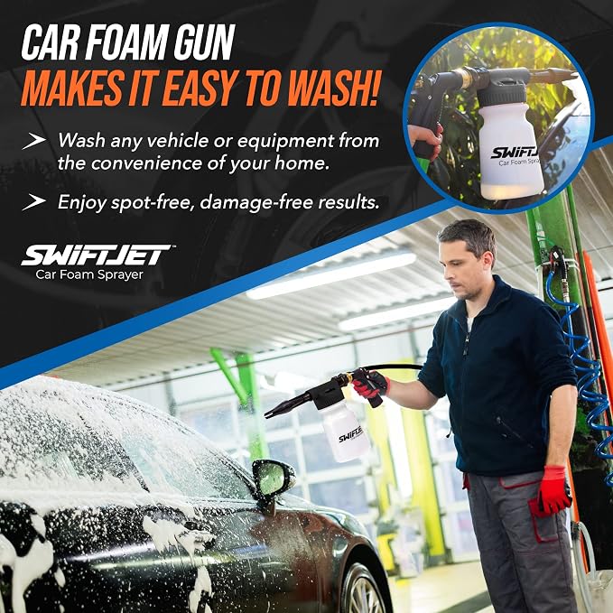 Car Wash Foam Gun + Microfiber Wash Mitt - Works with Any Soap - Garden Hose Car Foam Sprayer - Foam Cannon Car Wash Kit - Car Accessories Foam Blaster (Black Foam Gun with Mitt)