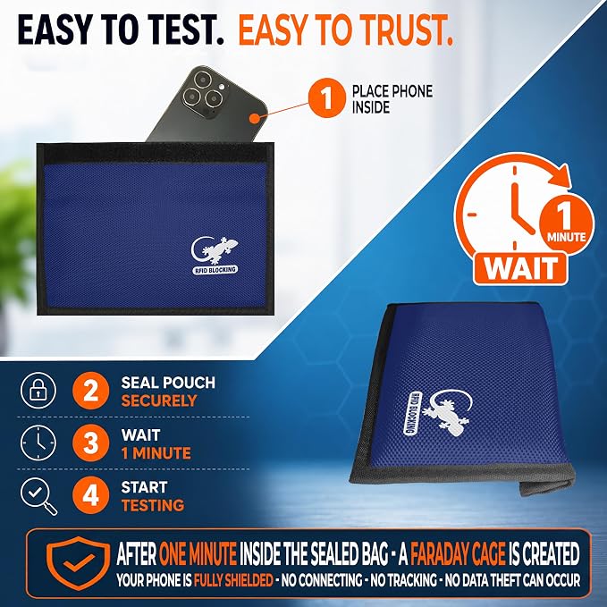 Blue Nylon Faraday Bag - Signal Blocker for Cell Phone, Car Key FOB, Data Privacy (BLUE - NYLON)