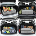 Car Trunk Organizer with Removable Cooler Bag - Collapsible Multi-Compartment Storage for SUV Truck Groceries Camping, Durable Nylon Auto Cargo Organizer (Gray)