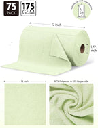 Microfiber Cleaning Cloth Roll- 75 Sheets, 12" x 12" (Green) | Super Absorbent, Lint-free, Tear-away Microfiber Towel Roll, for All-Purpose Cleaning, Reusable Alternative to Paper Towels