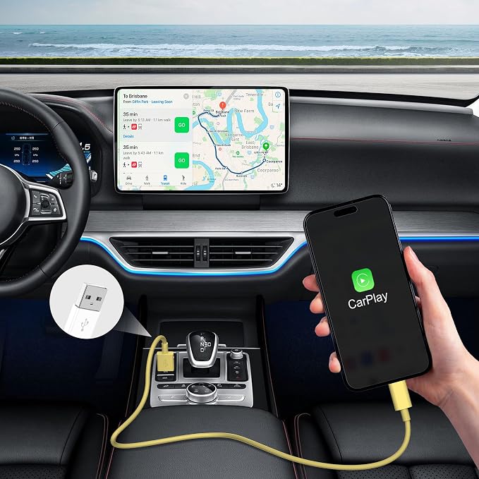 Car iPhone Carplay Cable, Car Charger Cord, USB A to Lightning Cable Fast Charging & Data Transfer for iPhone 14/13/12/11 Pro Max XR XS X 8 7 6 Plus SE Tangle-Free,3ft Yellow