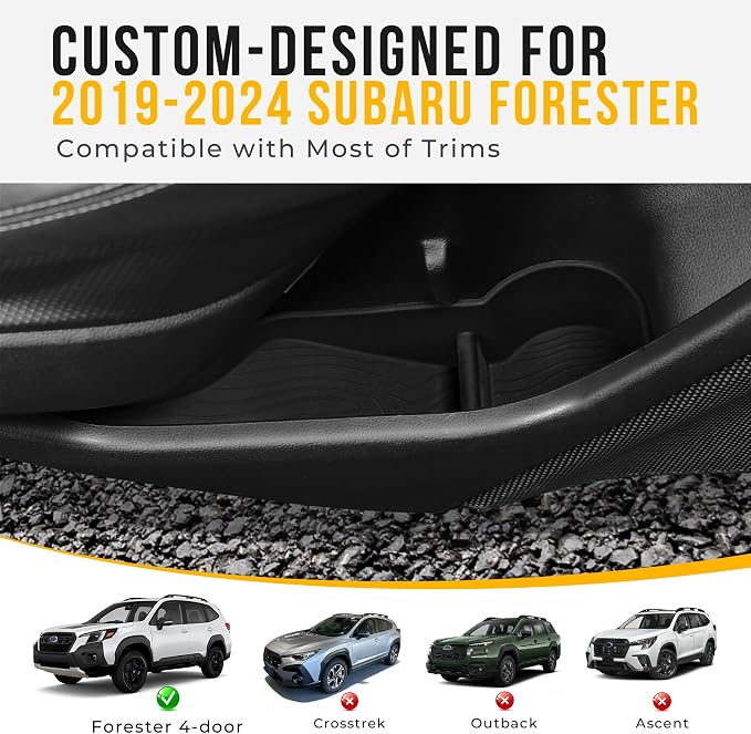 Car Door Storage Box for 2019-2024 Subaru Forester Accessories, Front & Rear Door Side Pocket Organizer with Car Cup Holder Insert, Non-Slip Waterproof Door Slot Protective Pad, 4 Pack