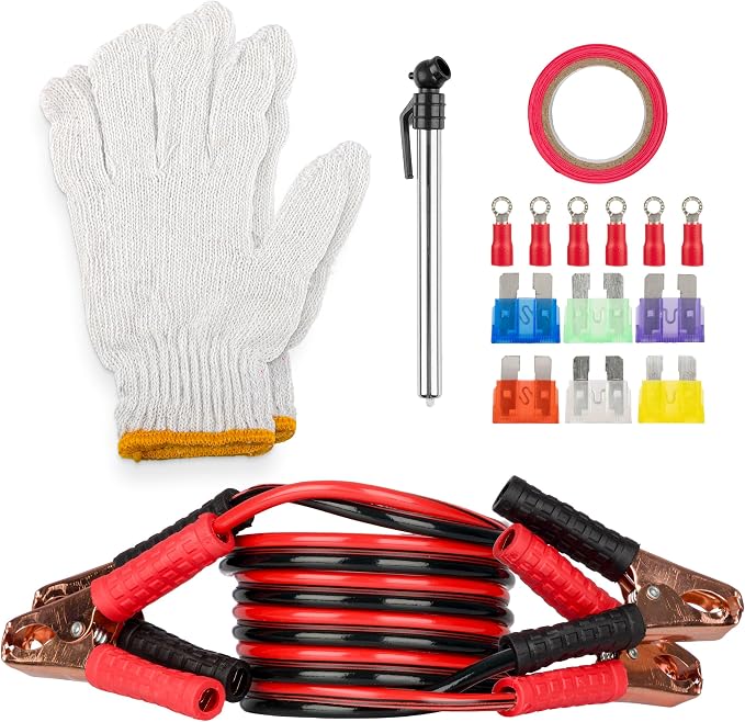 Roadside Emergency Car Kit - 30-Piece Road Trip Essentials Tool Set with Jumper Cables and Carrying Case for Car, Truck, or RV by (Gray/Red)