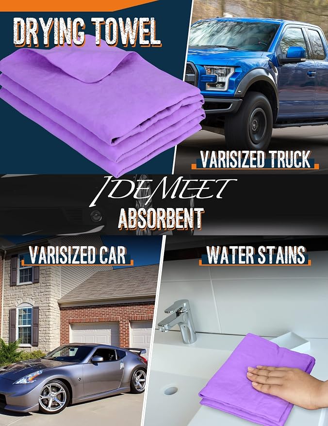 Premium Car Drying Towel, Super Absorbent 26"x17" Large Chamois Cloth Shammy Towel for Vehicle, Reusable Chamois Shammy Cloth for Car, Bathroom, Dust Remove, No Spots/Streak/Scratch, Purple