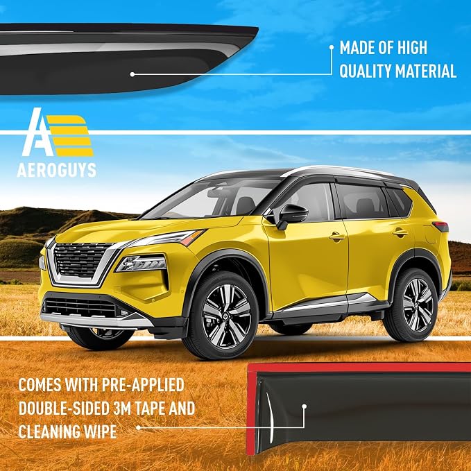 Extra Durable Window Deflectors Tape-On Window Visors Rain Guards Fit for Nissan Rogue 2021-2026, Sun Visors, Wind Vent for Shades, Exterior Car Accessories - 6pcs. AG0528