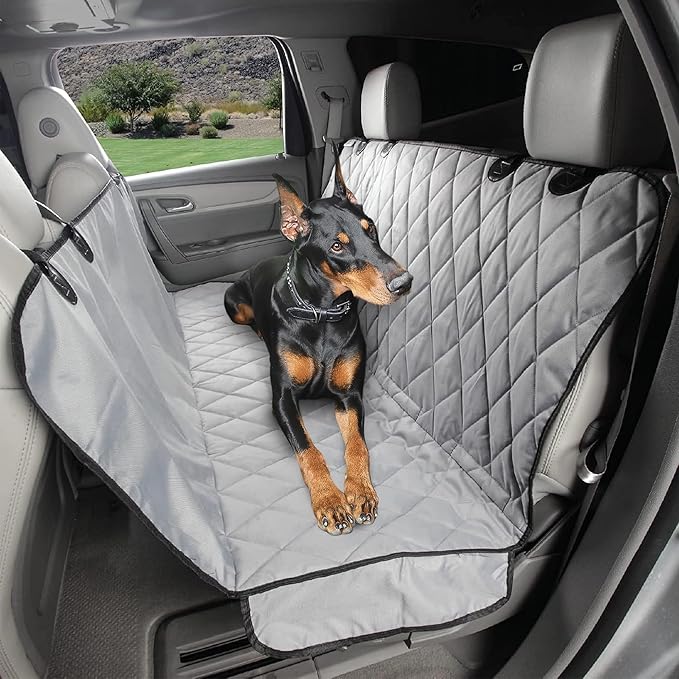 Dog Backseat Cover with Hammock for Cars, SUVs, and Trucks – Waterproof Layers, Nonslip Seat Protector, Durable Nylon Clips, K9 Shield with Heavy Duty Thread, (Regular, Grey)