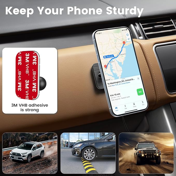 for MagSafe Car Mount Charger iPhone Wireless Car Charger, Stick on Dashboard Magnetic Phone Holder Mount for iPhone 17 Pro Max 16 15 14 Series, 15W Fast Charging, Aluminum Shell