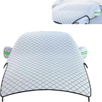 Half Car Cover, Winter Anti-freeze Snow Shield for Windshield Hood Rearview Mirror, Thicken Foldable Outdoor Protector with Fastening Strap, All-season Reflector Cloth for Cars (Silver)